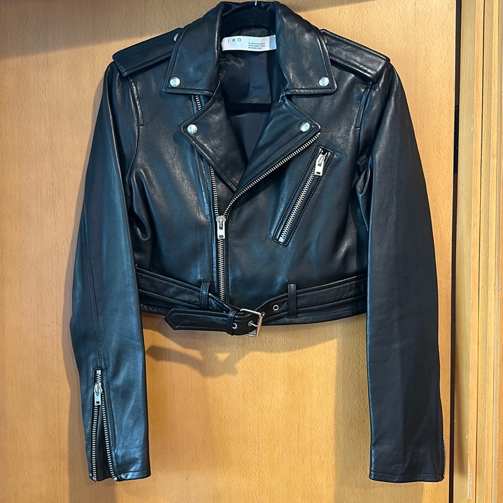 IRO cropped black leather jacket